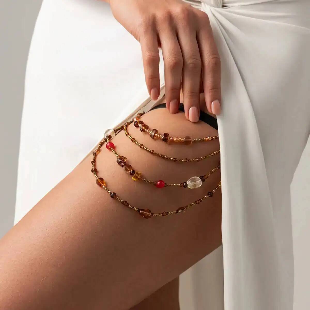 Body Jewelry Thigh Chain - SHIXIN Boho Crystal Elastic Leg Thigh