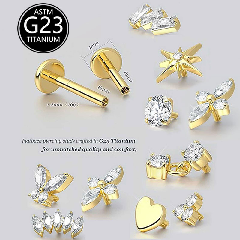 2pcs F136 G23 Titanium Cartila - Body Jewelry Threadless 评论和价格