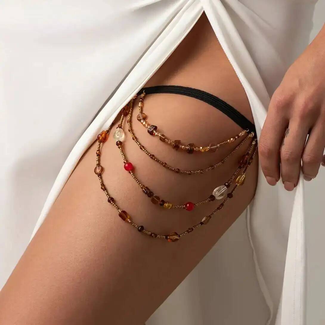 SHIXIN Boho Crystal Elastic Le - Body Jewelry Thigh Chain 评论和价格