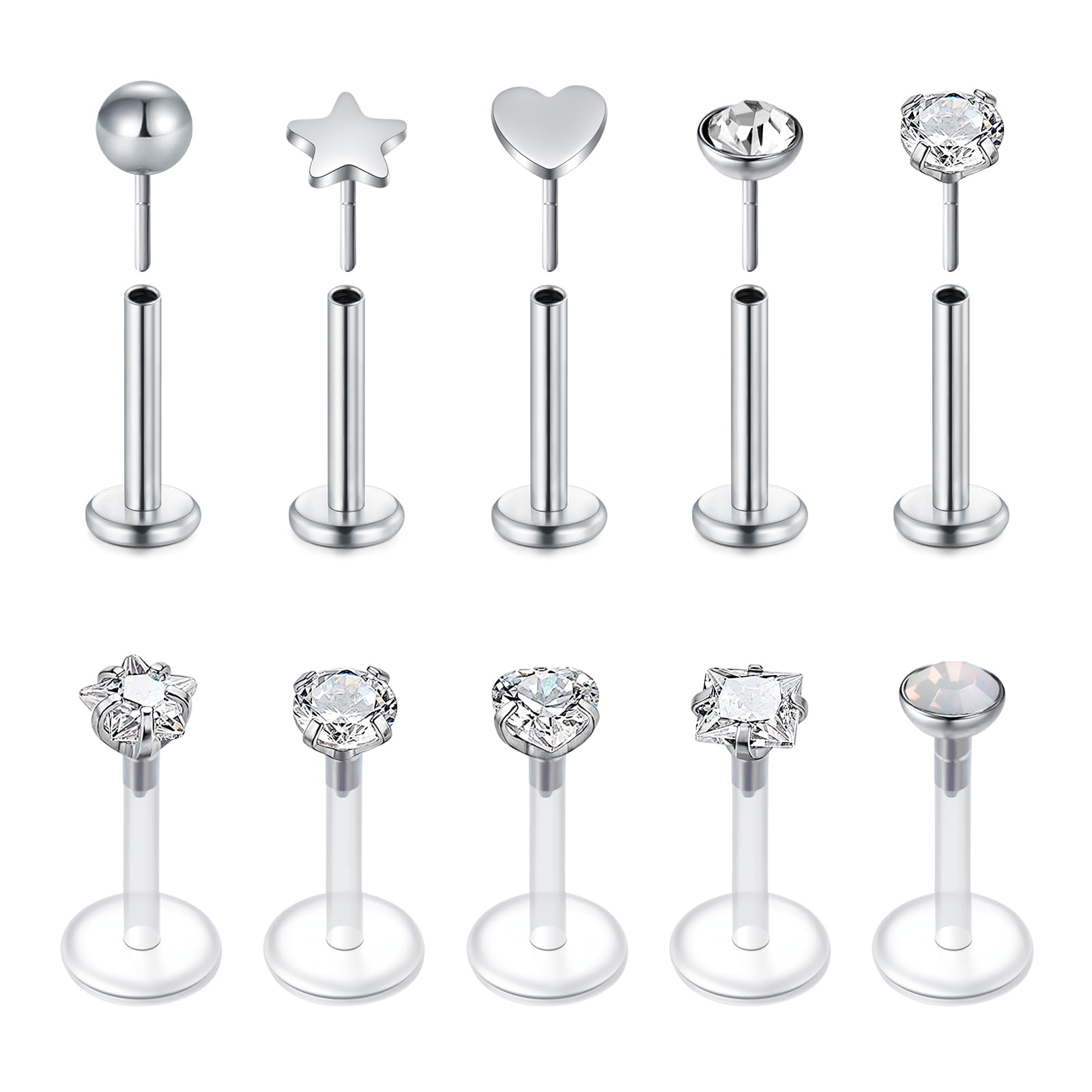 16G Push In Threadless Flat Ba - Body Jewelry Threadless 评论和价格