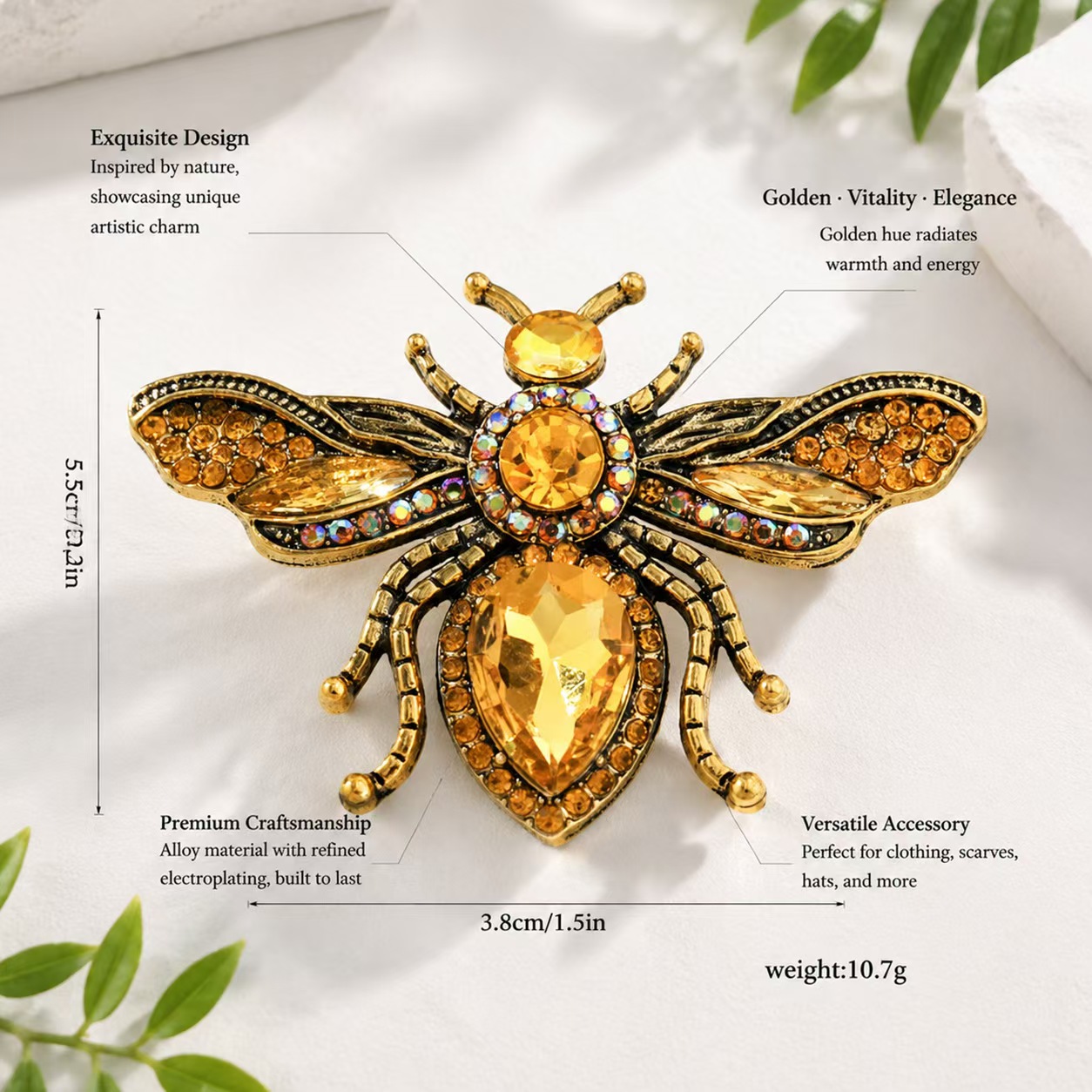Retro gold bee brooch, yellow  - Body Jewelry Websites 评论和价格